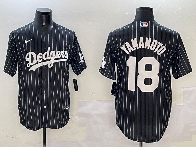 Men Los Angeles Dodgers #18 Yamamoto Black Stripe Jointly Name 2025 Nike MLB Jersey style 12